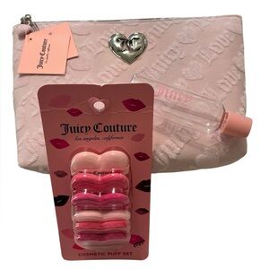 Juicy Couture travel cosmetics bag with bottle and puffs - NWT